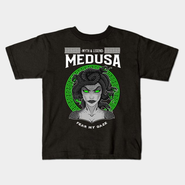 Myths and Legends: Medusa the Cursed-Greek mythology design Kids T-Shirt by JustJoshDesigns